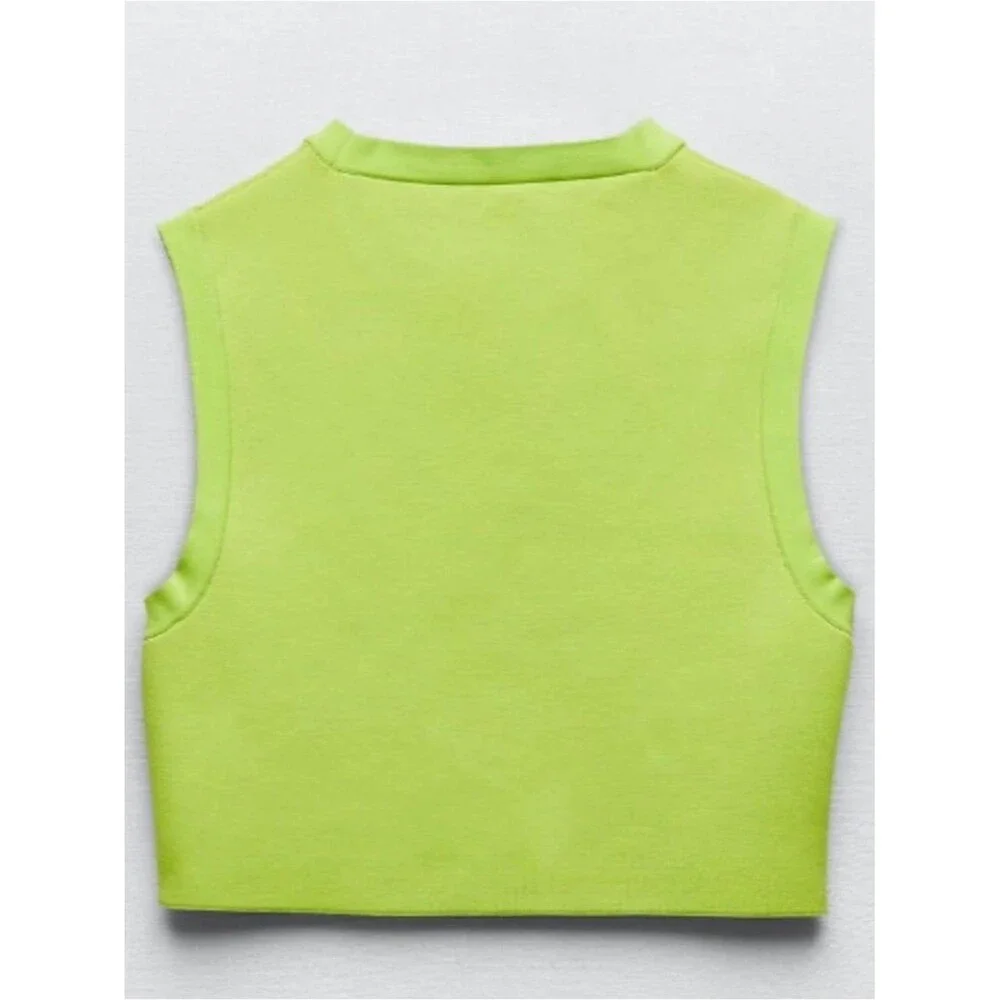 ZARA Neon Lime Sleeveless Knit Crop Top Size M Bold Y2K Minimalist Chic
